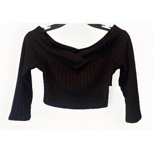 Tobi Womens Black Off the Shoulder Ribbed Knit Crop Top Sz M NEW Goth Punk Basic